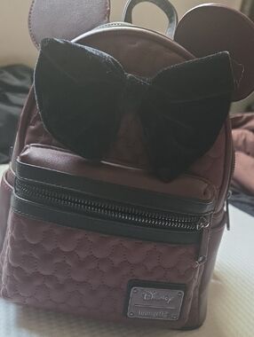 Disney Burgundy Mini Backpack with Black Bow Ears